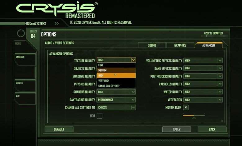 Crysis Remastered Mejores configuraciones de gráficos