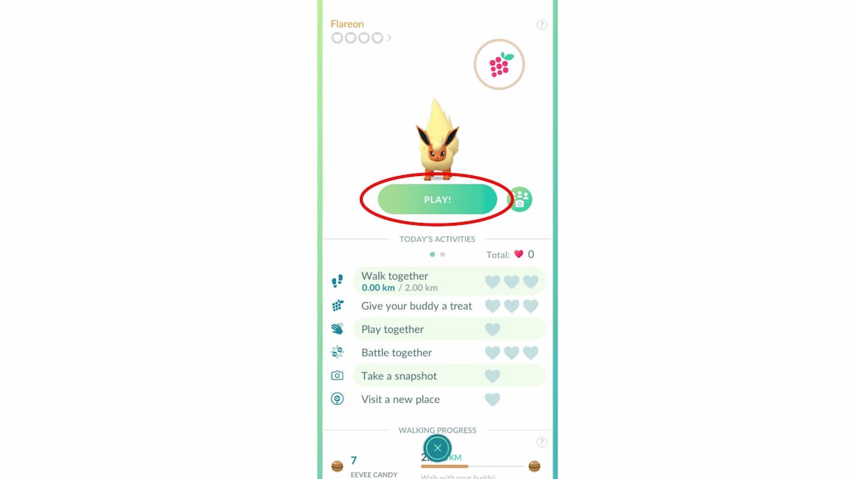 Botón de reproducción en tu amigo en Pokémon GO