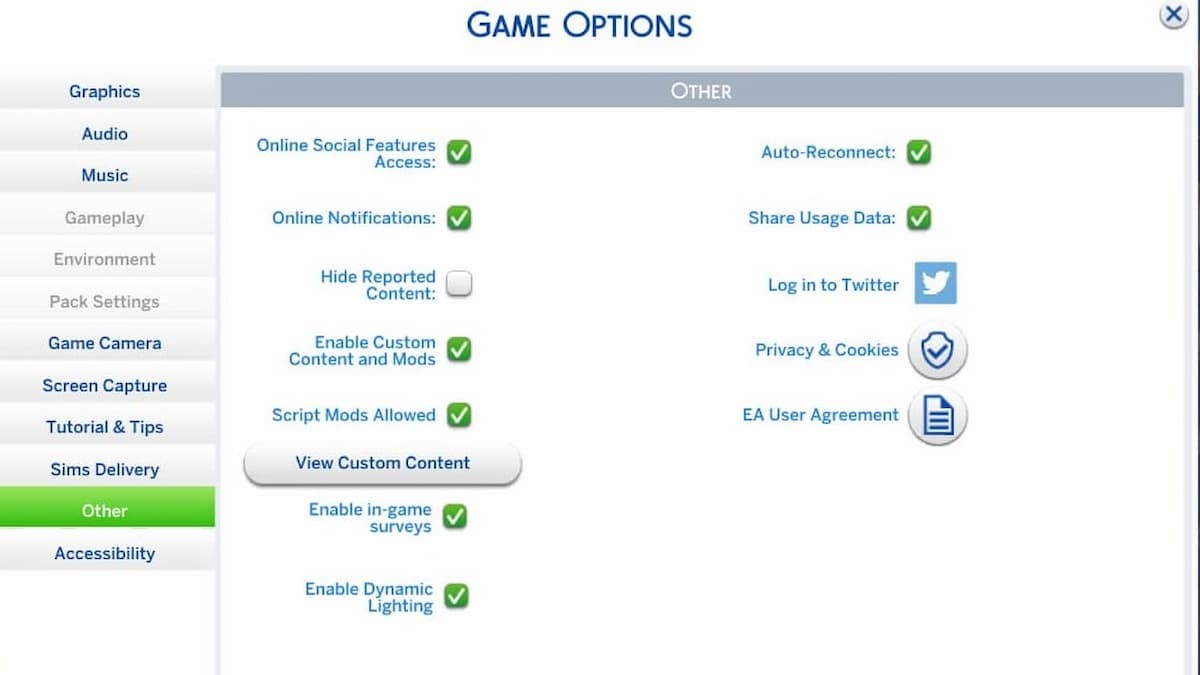 Las opciones de Los Sims 4