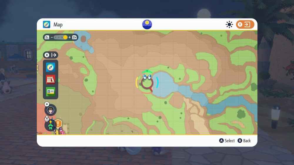 Un mapa de la Piedra Brillante en Pokémon Escarlata y Violeta. 