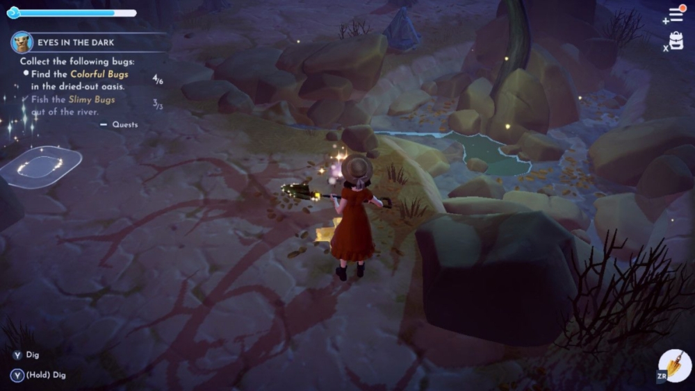 Excavando en Disney Dreamlight Valley.