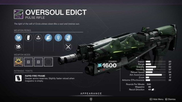 Destiny 2: Cómo conseguir el rifle de pulso Oversoul Edict y God Roll explicados