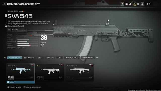 Rifle de asalto SVA 545 en Modern Warfare 3