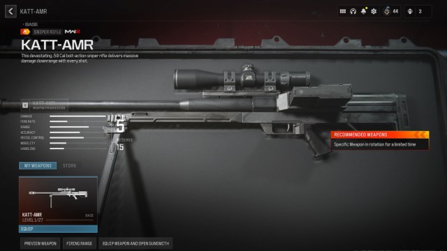 Arma de zona de guerra KATT AMR MW3