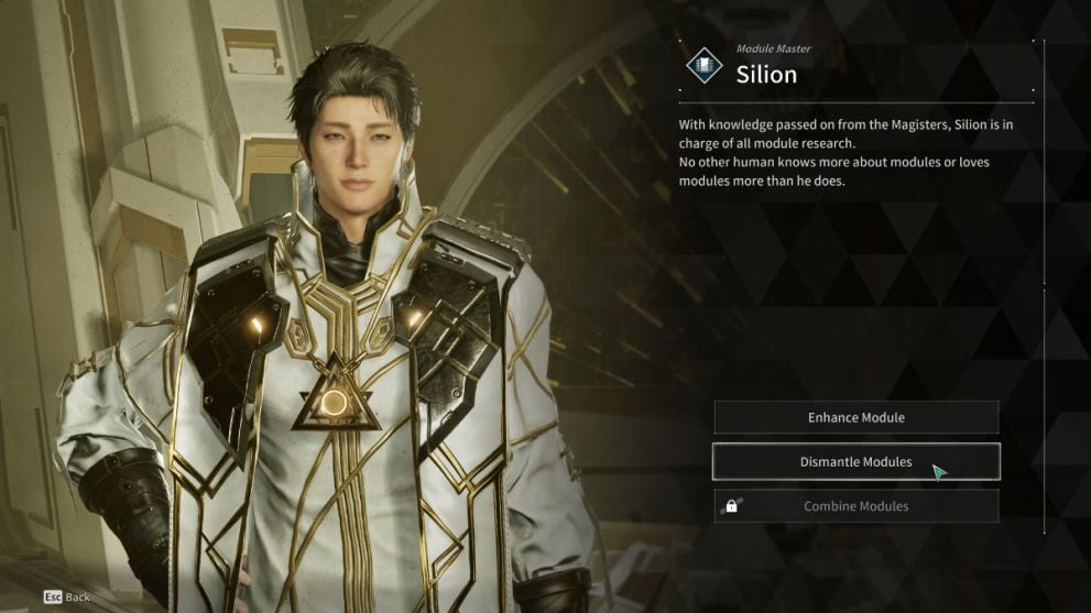 Habla con Silion en Albion y selecciona la opción Desmantelar módulos en El primer descendiente