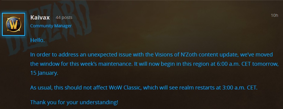WoW Kaivax Patch 83 delay