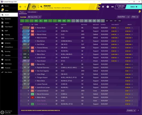 Borussia Dortmund inicia la situación del contrato FM20.