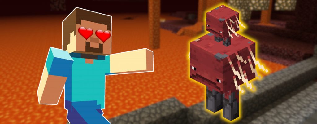 Minecraft Strider Steve corazones en el título del ojo 1140x445