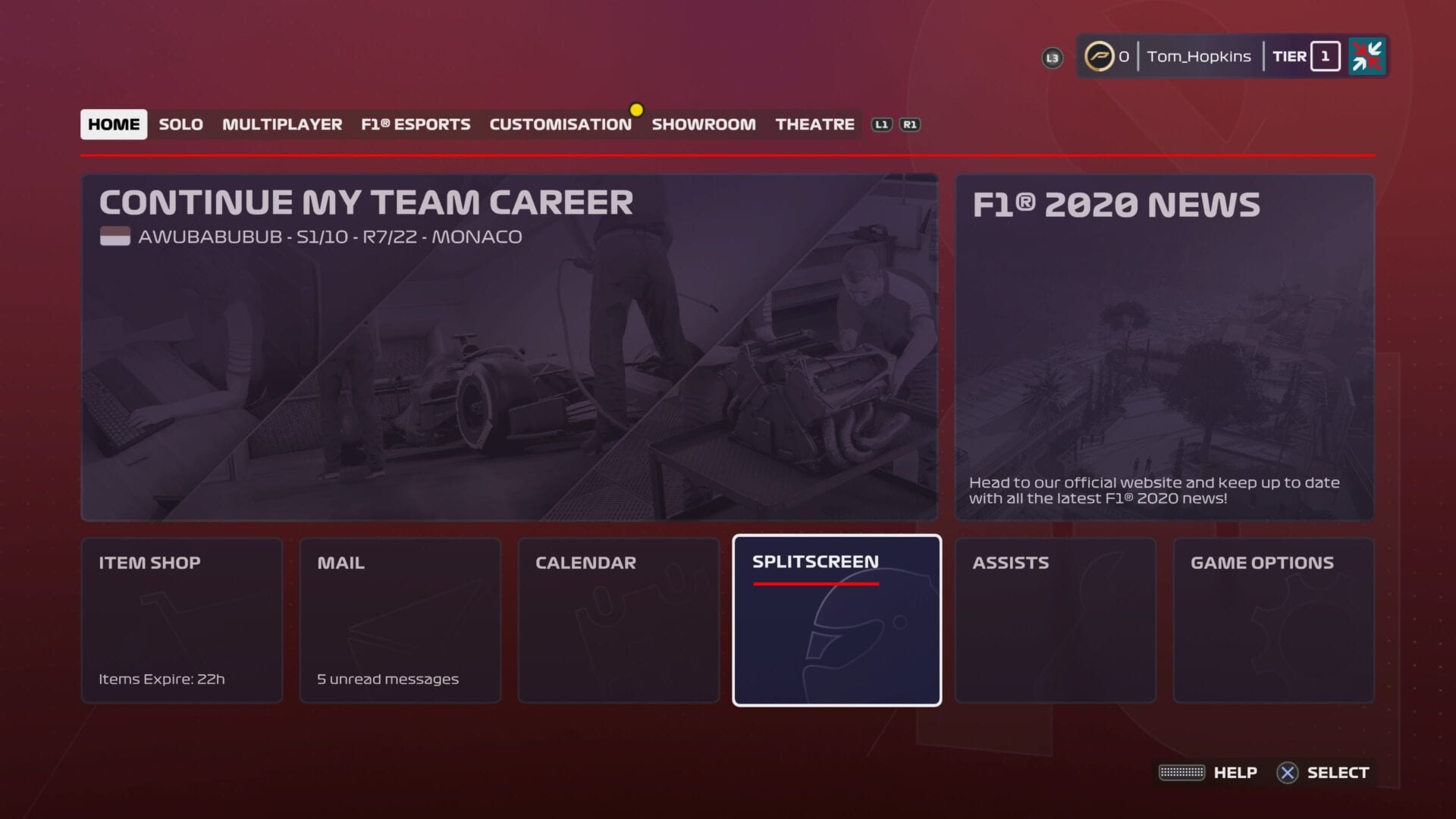 F1 2020, multijugador en pantalla dividida