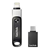 Unidad flash SanDisk iXpand Go memoria de iPhone con adaptador de 128 GB (compatible con iPad, copia de seguridad automática, función de llavero, USB 3.0)