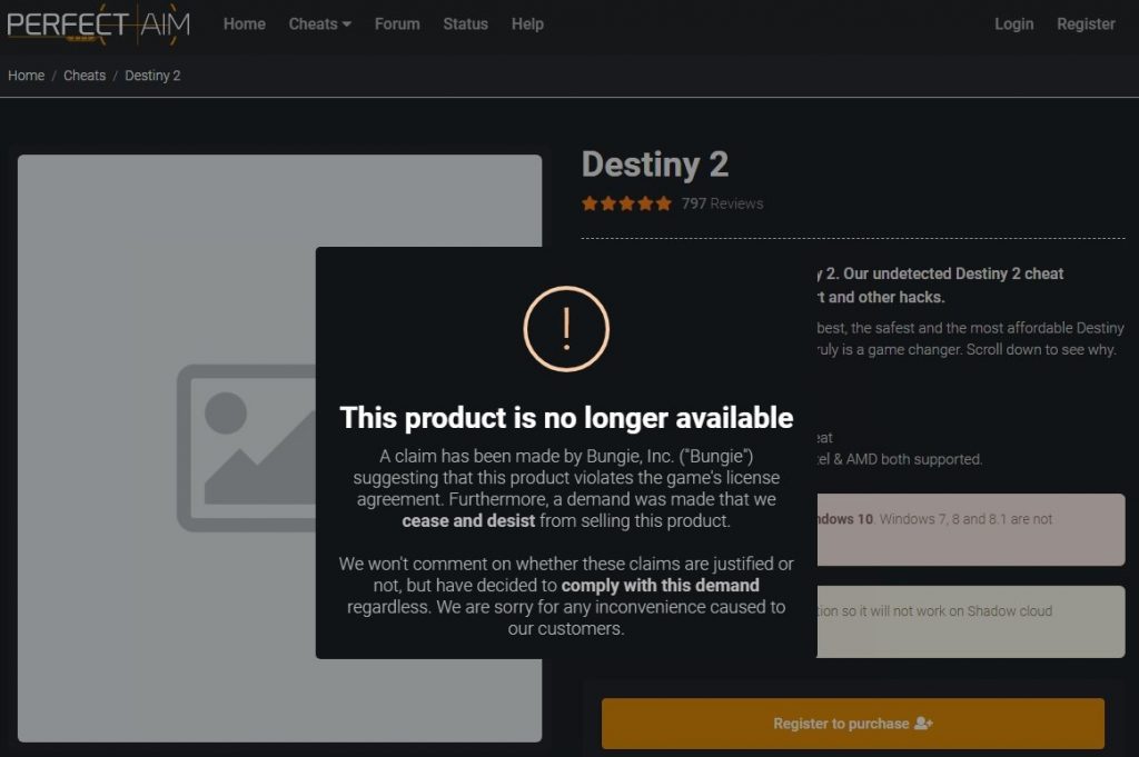 El vendedor de trucos Perfect Aim ya no es compatible con Destiny 2