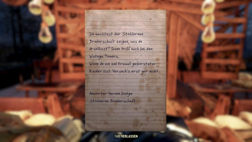 Carta de Fallout 76 BoS