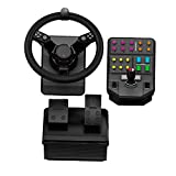 Logitech G Saitek Farm Sim Controller, Farming Simulator Bundle que consta de volante, consola de control, pedal de acelerador y freno, rango de dirección de 900 °, más de 38 botones, puerto USB, PC / Mac / PS4, negro