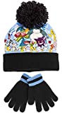 Juegos de gorro y guantes de Pokemon para niños, mercancía original, gorro de invierno para niñas, gorro de punto súper suave y cálido, regalo para niños pequeños (negro)