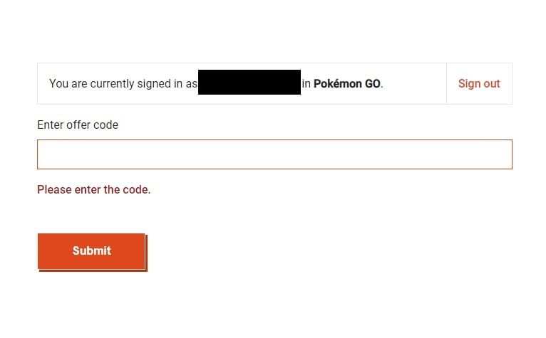 pantalla de código de promoción de recompensas niantic, pokemon go