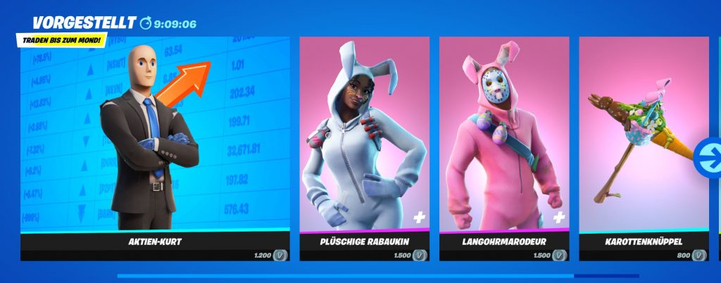 Aktien-Kurt-Fortnite-Cash-SHop "class =" wp-image-664775 "srcset =" https://images.mein-mmo.de/medien/2021/04/Aktien-Kurt-Fortnite-Cash-SHop- 1024x402.jpg 1024w, https://images.mein-mmo.de/medien/2021/04/Aktien-Kurt-Fortnite-Cash-SHop-300x118.jpg 300w, https://images.mein-mmo.de/ medien / 2021/04 / Aktien-Kurt-Fortnite-Cash-SHop-150x59.jpg 150w, https://images.mein-mmo.de/medien/2021/04/Aktien-Kurt-Fortnite-Cash-SHop-768x302 .jpg 768w, https://images.mein-mmo.de/medien/2021/04/Aktien-Kurt-Fortnite-Cash-SHop-1536x603.jpg 1536w, https://images.mein-mmo.de/medien /2021/04/Aktien-Kurt-Fortnite-Cash-SHop-2048x804.jpg 2048w "tamaños =" (ancho máximo: 1024px) 100vw, 1024px "> Así luce la máscara en la tienda de efectivo de Fortnite.   

<ul>
<li>El nombre "Diamond Hanz" es una alusión a "Diamond Hands", este es el nombre que se le da a los comerciantes bursátiles que se aferran a una acción "Diamond Hard", incluso si ha caído por debajo del precio al que compraron la acción.</li>
<li>"Hodl" es un error ortográfico del término "Hold". Así es como lo llamas cuando tienes una acción. El "Hodl" se convirtió en un grito de batalla en el subreddit / Wallstreetsbets. Esto les dio a los usuarios el valor de mantener la participación de GME (GameStop) incluso cuando el precio amenazaba con desplomarse.</li>
<li>La figura en sí y la imagen son parte de numerosos memes de "Stonks" que invitan a la gente a comprar acciones como GameStop. La imagen de "Stonks" apareció por primera vez en Facebook en 2017 (a través de knowyourmeme).</li>
</ul>
<p> <img decoding=