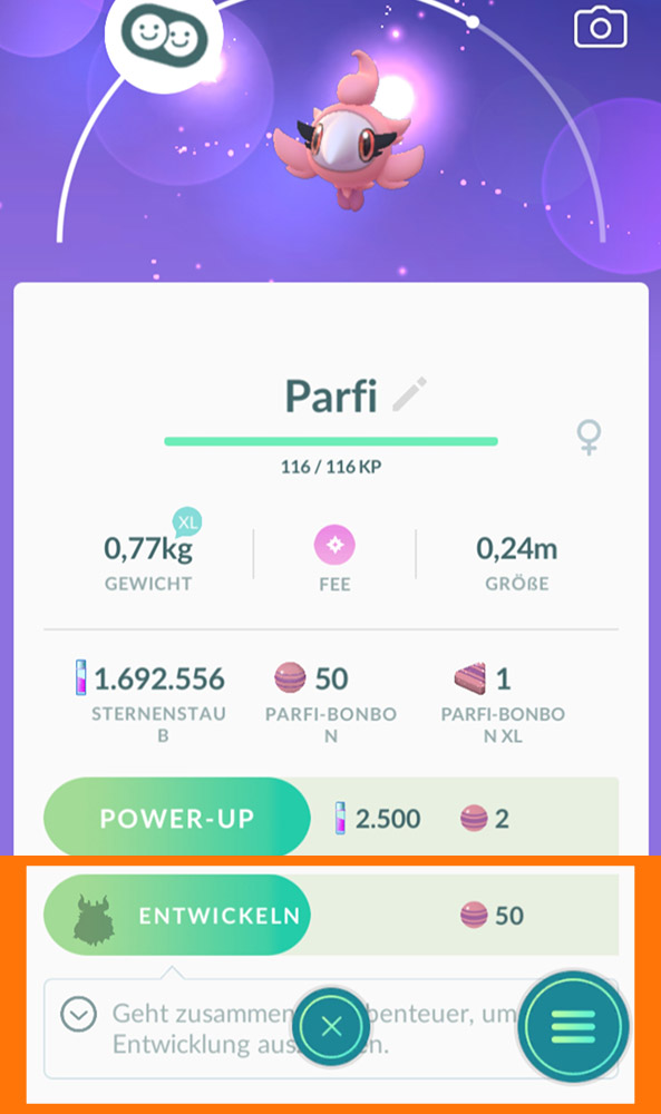 Pokémon GO Parfi Evolve