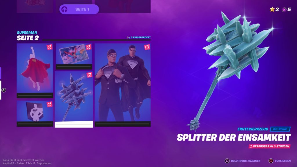 Fortniter-Item-List-Superman "data-id =" 709377 "data-full-url =" https://images.mein-mmo.de/medien/2021/08/Fortniter-Item-Liste-Superman-scaled. jpeg "data-link =" https://mein-mmo.de/?attachment_id=709377 "class =" wp-image-709377 "srcset =" https://images.mein-mmo.de/medien/2021/ 08 / Fortniter-Item-List-Superman-1024x576.jpeg 1024w, https://images.mein-mmo.de/medien/2021/08/Fortniter-Item-Liste-Superman-300x169.jpeg 300w, https: // images.mein-mmo.de/medien/2021/08/Fortniter-Item-Liste-Superman-150x84.jpeg 150w, https://images.mein-mmo.de/medien/2021/08/Fortniter-Item-Liste -Superman-768x432.jpeg 768w, https://images.mein-mmo.de/medien/2021/08/Fortniter-Item-Liste-Superman-1536x864.jpeg 1536w, https://images.mein-mmo.de /medien/2021/08/Fortniter-Item-Liste-Superman-2048x1152.jpeg 2048w, https://images.mein-mmo.de/medien/2021/08/Fortniter-Item-Liste-Superman-780x438.jpeg 780w "tamaños =" (ancho máximo: 1024px) 100vw, 1024px "> Página 2 de los elementos de Superman</li>
</ul>
<p>Esas son todas las recompensas de Superman   </p>
<p><strong>¿Hay algo que considerar?</strong> Básicamente, no es seguro si solo tiene que resolver las tareas y luego obtener los elementos. También podría ser que primero resuelva las tareas y luego desbloquee a Superman a través de Battlepass Stars.</p>
<p><strong>Más sobre Fortnite en DLPrivateServer:</strong></p>
<ul id=