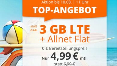 Tarifa de teléfono móvil económica con tarifa plana y LTE de 3 GB actualmente solo 4,99 € en Sim.de.