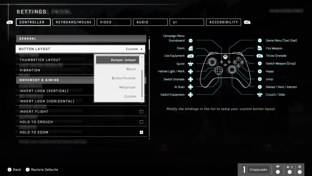 Cambiar el diseño del controlador en Halo Infinite