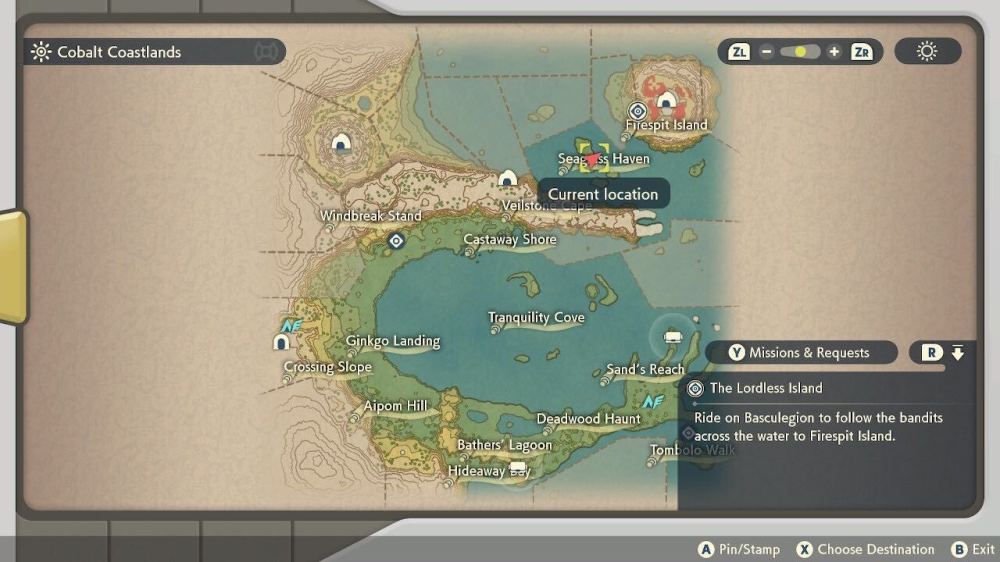 Mapa de las costas de Pokémon Legends Arceus Cobalt
