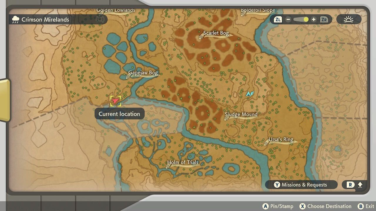 Pokémon Legends Arceus Gone Astray en el mapa de Mirelands