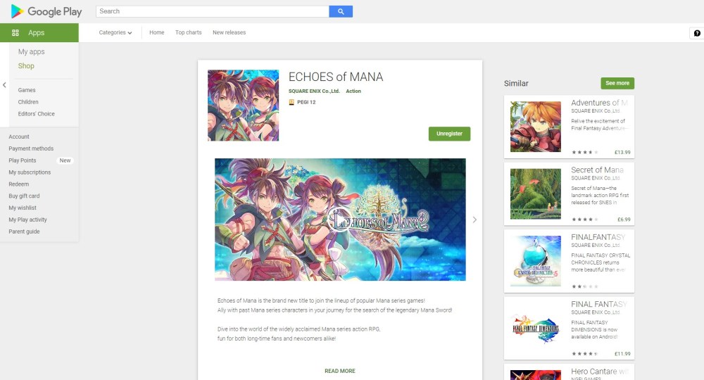 cómo registrarse previamente para Echoes of Mana en el navegador web