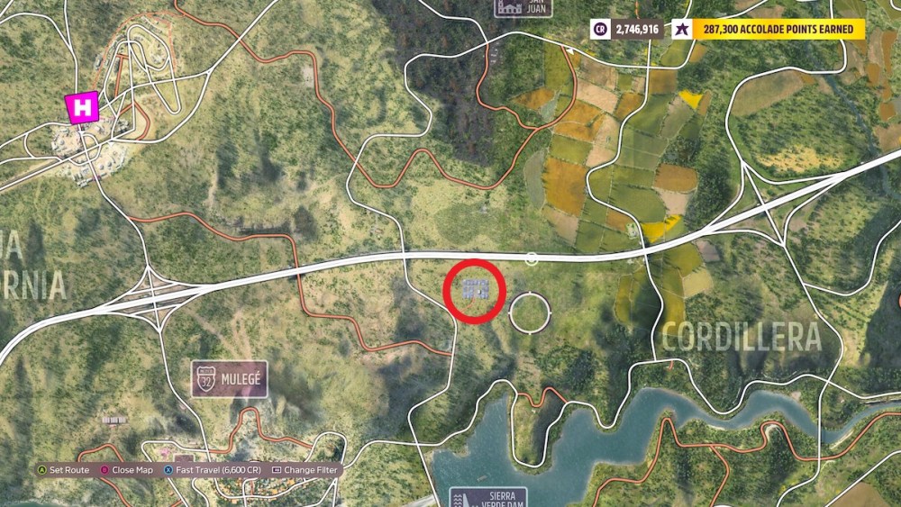 Ubicación de los paneles solares de Forza Horizon 5 en un círculo en el mapa