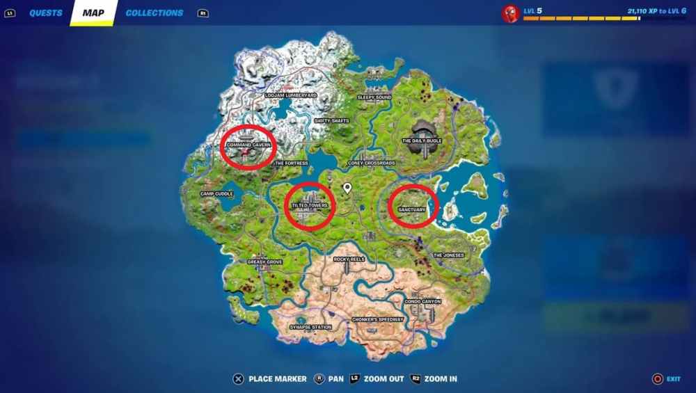 where one can visit shrines, sloping towers and command centers in Fortnite