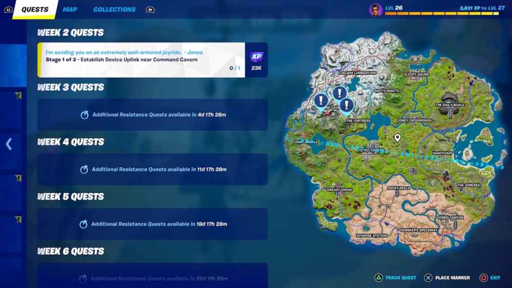 Fortnite Establecer dispositivo Uplink Command Cavern Quest Objetivo