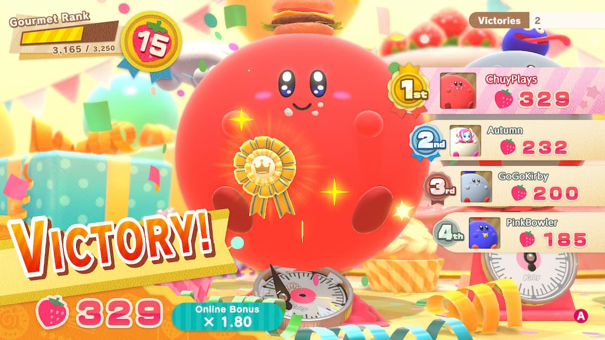 Pantalla de la victoria del aparador de los sueños de Kirby