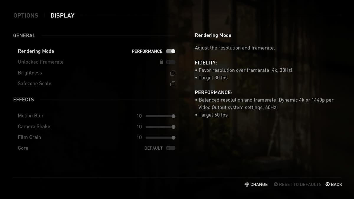 Modos gráficos de The Last of Us Part 1: rendimiento o fidelidad