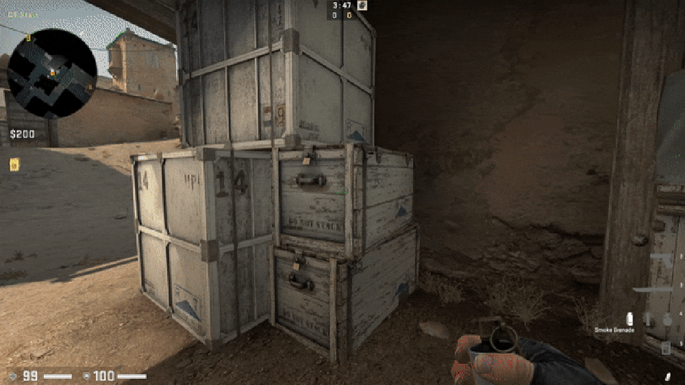 Una representación visual de cómo lanzar el CT Spawn Smoke.