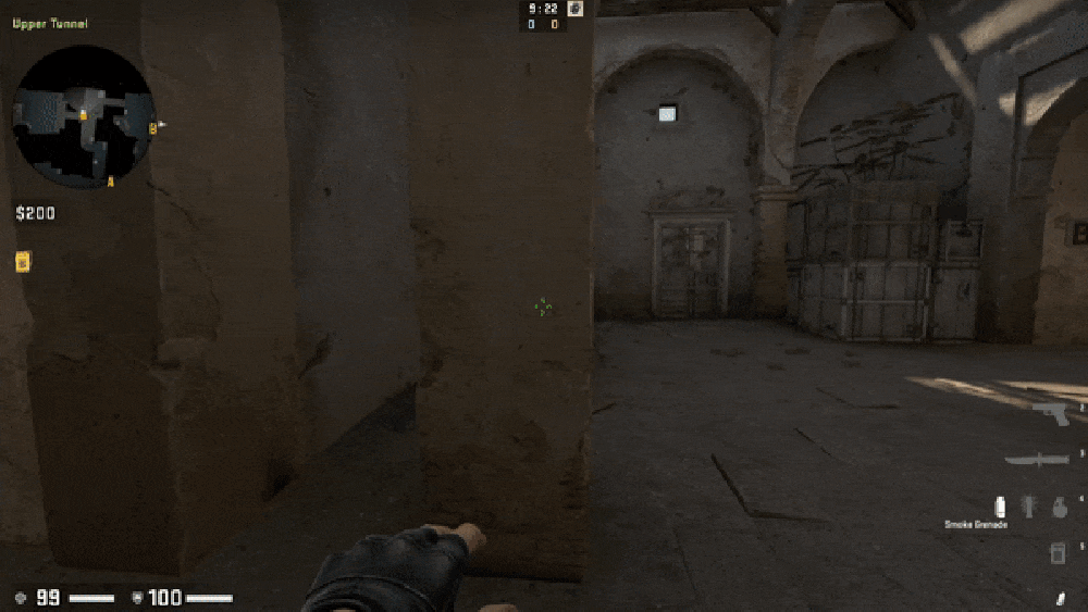 Una representación visual de cómo lanzar el Retake B-Site Smoke.