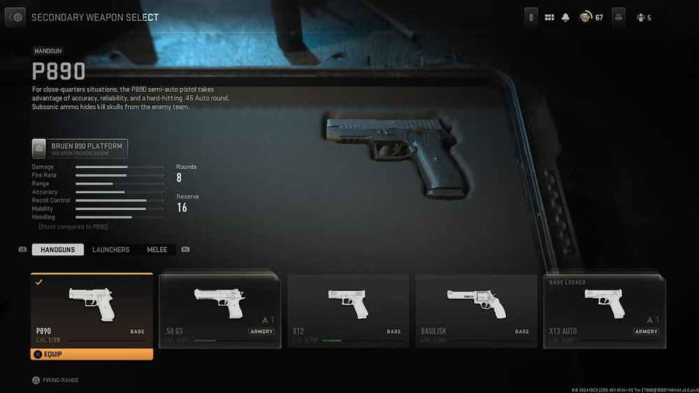 Pistola P890, mejores pistolas Warzone 2