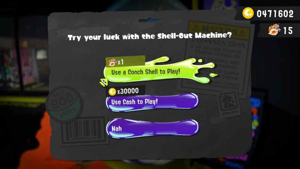 Splatoon 3 Conch Shells en la máquina Shell-Out