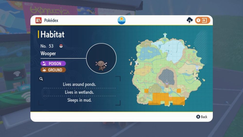 Ubicación en el mapa de Wooper en Pokémon Escarlata y Violeta
