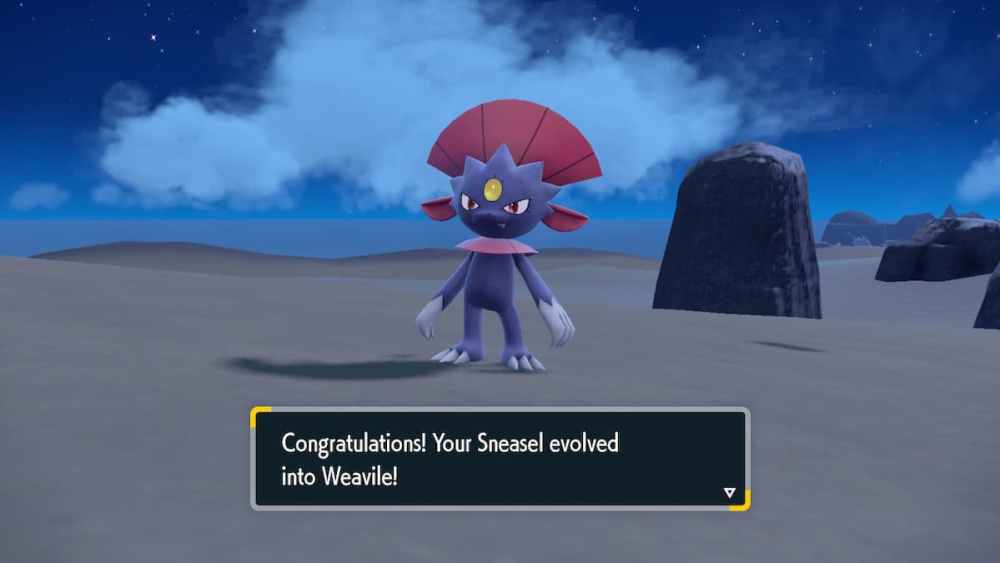 Un Weavile recién evolucionado en Pokémon Scarlet y Violet. 