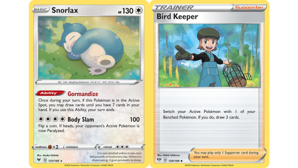 Bird Keeper y Snorlax de Pokémon TCG