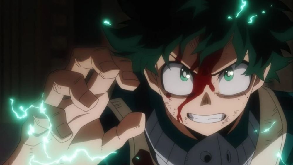 Deku en medio de una pelea en My Hero Academia