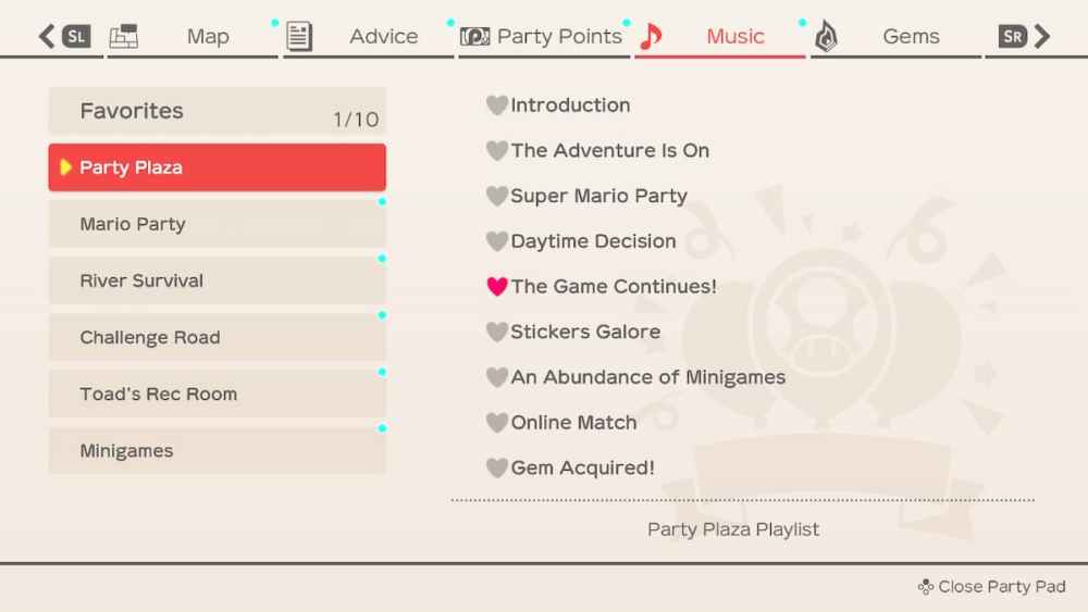 Sección de música en Super Mario Party