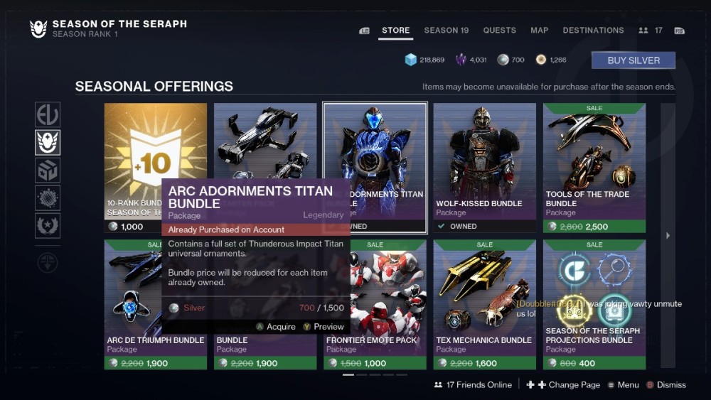 Diseño de Destiny 2 Eververse Store con armadura Arc 3.0