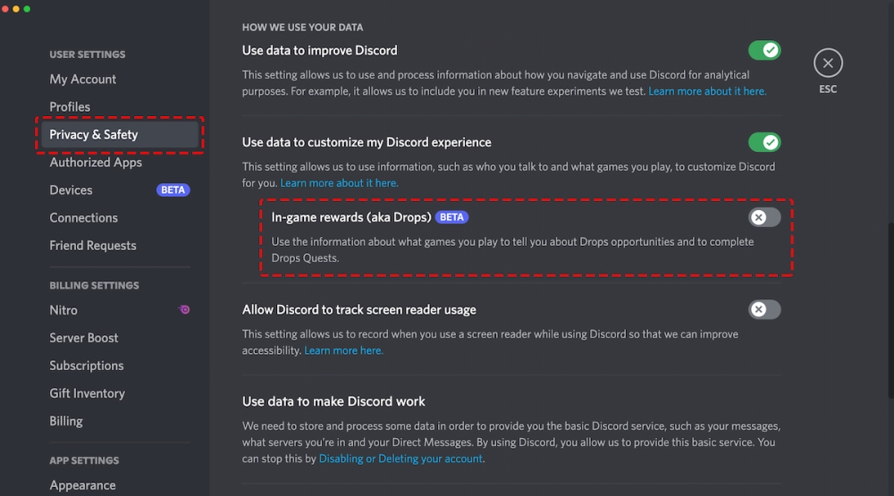 Configuración de gotas de discordia