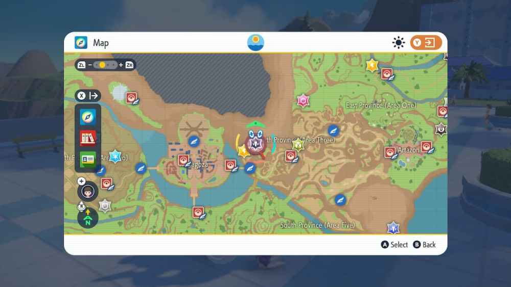 Una incursión de Charizard en el mapa de Pokémon Escarlata y Violeta.  