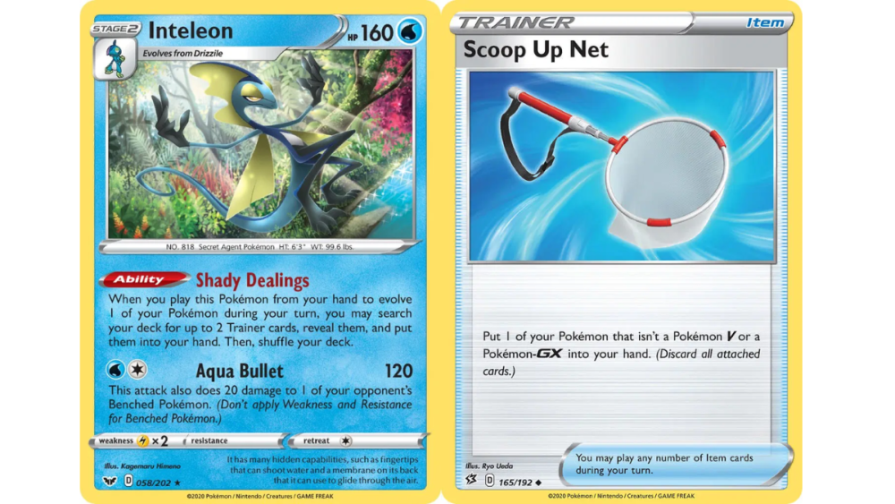 Inteleon y Scoop Up Net de Pokémon TCG.