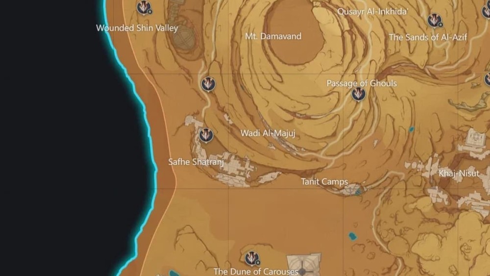 Oeste y sur del desierto de Hadramaveth Genshin Impact Mapa interactivo