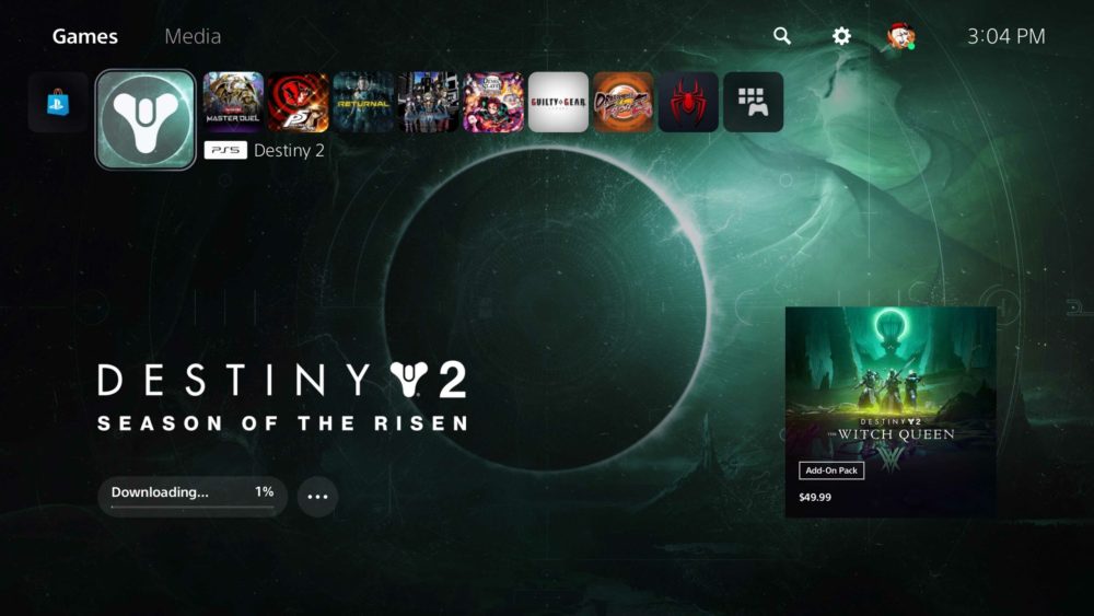 Pantalla de inicio de Destiny 2