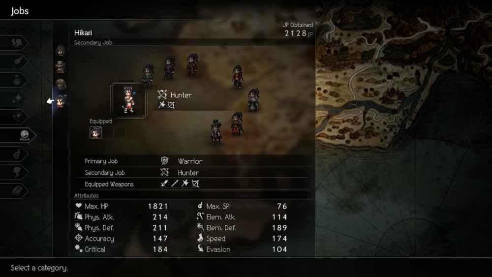 hikari trabajo secundario en octopath traveller ii