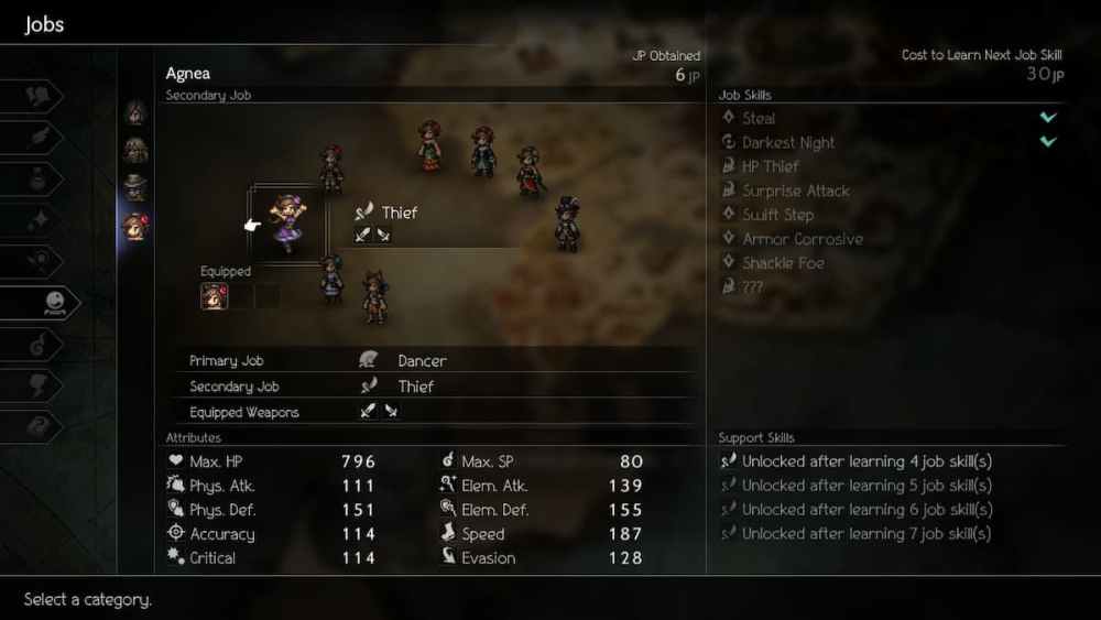 agnea trabajo secundario en octopath traveller ii