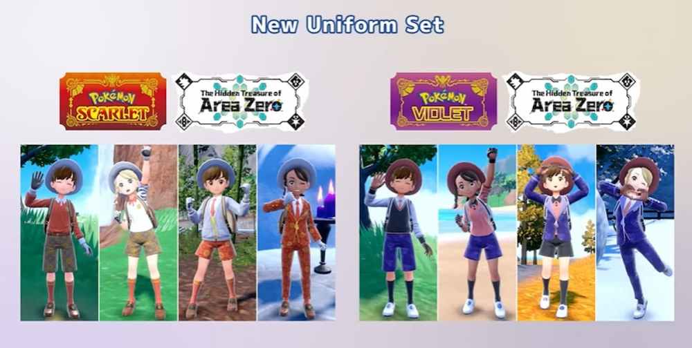 Conjuntos de uniformes DLC en Pokémon Escarlata y Violeta